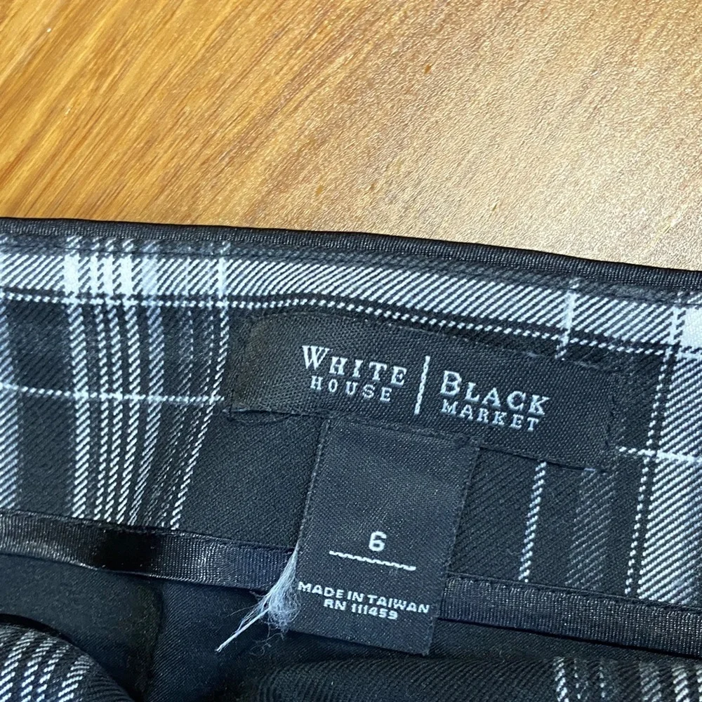 White House Black Market Plaid Black and White Side Slit with Lace Pencil Skirt